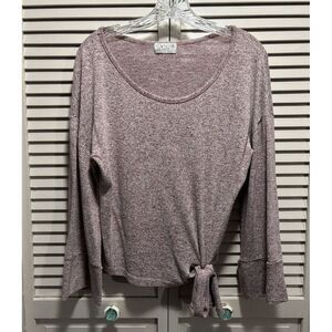 Poof Apparel Pink Sweater Scoop Neck 3/4 Wide Sleeve Size‎ Medium Tie Hem